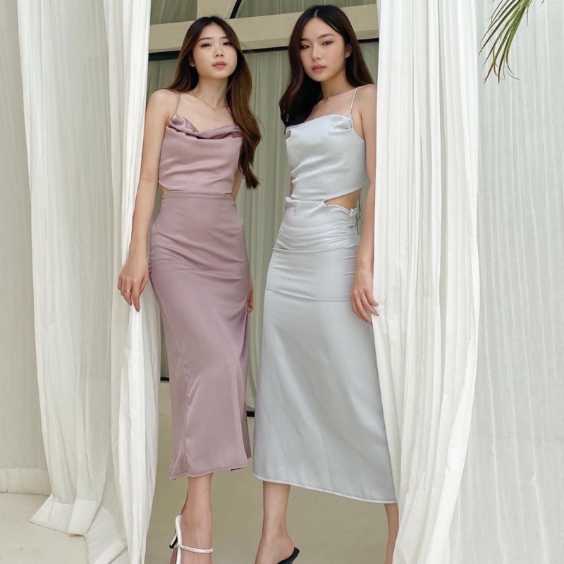 CRAVA BACKLESS SATIN DRESS PESTA SEXY KOREA - MIDI DRESS KONDANGAN - BRIDESMAID DRESS SATIN MEWAH - HADIAH / KADO ULTAH CEWEK