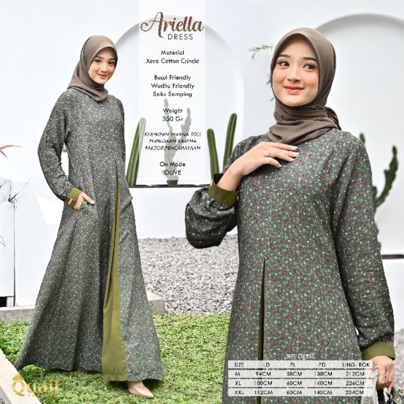 Dress Muslim Wanita Gamis Katun Crinkle ARIELLA Original Quail Hijab