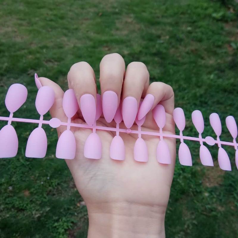 Raka Acc - 24pcs Kuku Palsu Matte Kuku Palsu Panjang False Nail Art tips Matte Nude Coffin Ballerina Drop shaped Press On Fake full cover Fingernail