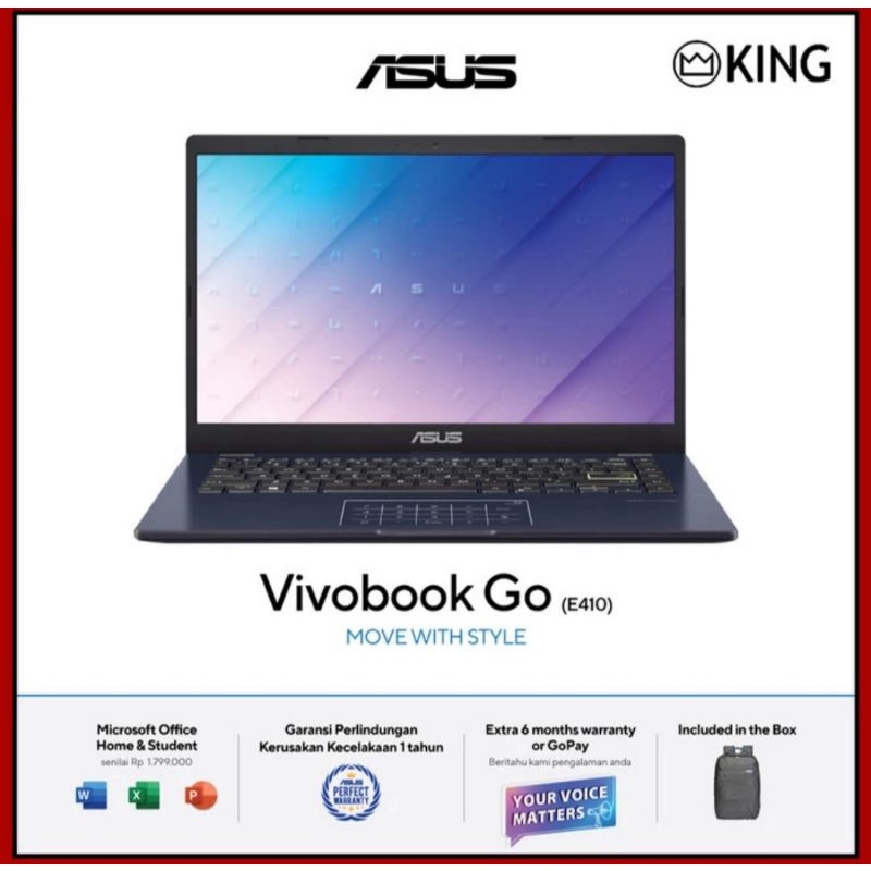 LAPTOP ASUS E410KAO N6000 4GB 256SSD FHD 14 INCH W11 FREE OHS 2021