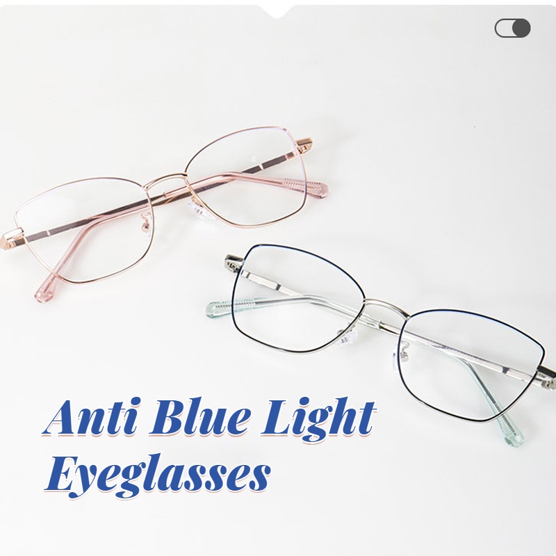 (YUZHU) Vintage Fashion Ultral Light Cat Eye Metal Frame Kacamata Perlindungan Radiasi Untuk Wanita