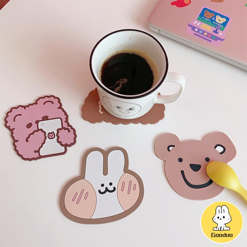 Tatakan Gelas Silikon Lucu / Alas Gelas Coaster Kartun Aksesoris Dapur /Non-slip Alas Tahan Panas Murah -Doo