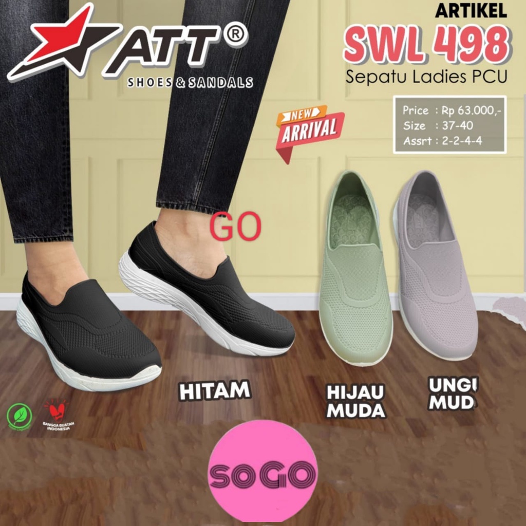 sogo ATT SWL 498, SWL 501 &amp; NEW ERA LB 10020 Sepatu Karet Wanita Santai Slip On Anti Air Lentur Nyaman Kuat Ringan