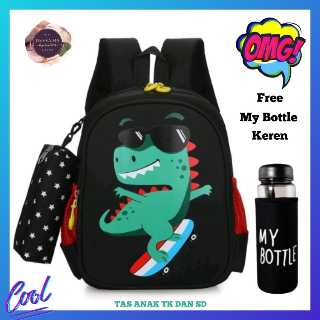Tas Sekolah Anak Laki Laki Motif K1NG D1N0 Free Botol Minum Tas Ransel Untuk Tk Paud Dan Sd