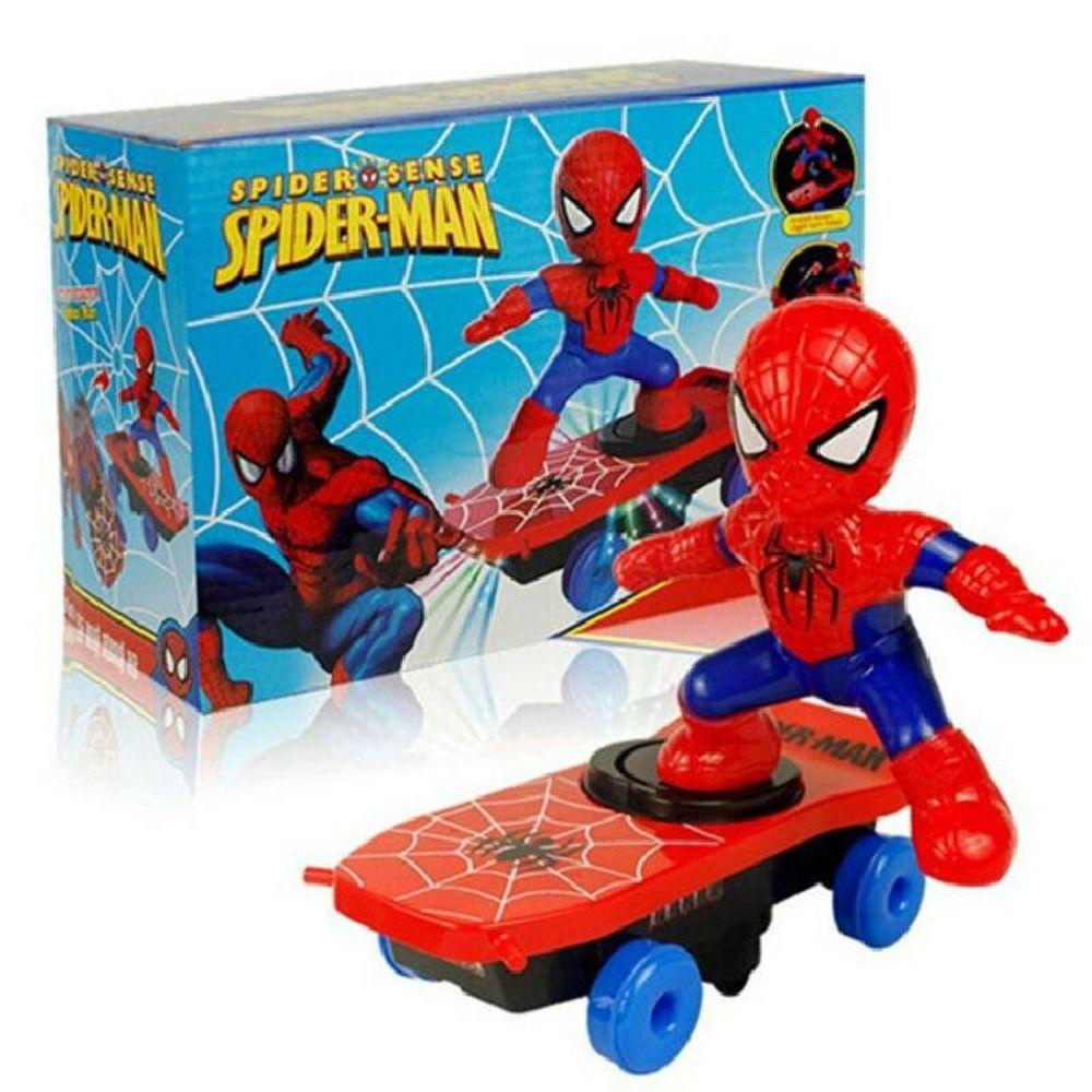 Lanfy Spider-Man Mainan Musik Hadiah Anak Untuk Anak Laki-Laki Acousto-optic Anime Action Figure Spider Man Model Mainan Mobil Mainan Stunt Scooters Flip Otomatis