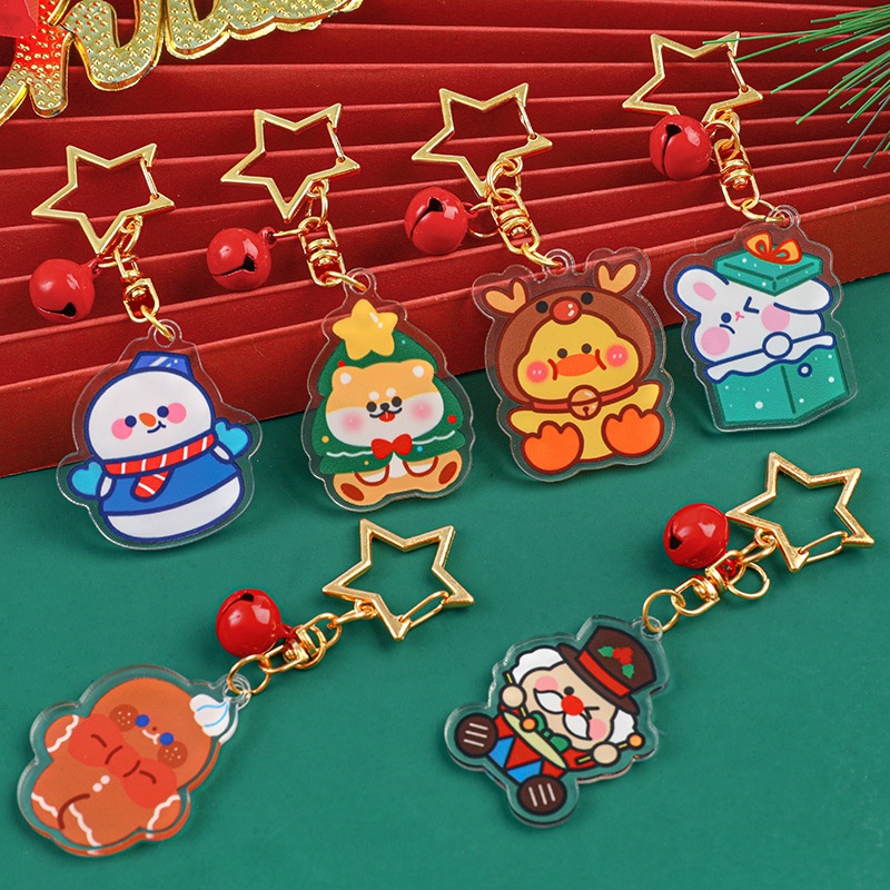 1pc Gantungan Kunci Desain Kartun Gingerbread Man Santa Claus Snowman Bahan Akrilik Untuk Natal