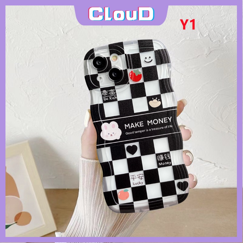 Lover Checkboard Soft Case Samsung A14 A32 A04s A04 A30s A51 A20s A13 A53 A33 A52 A31 A22 M22 A03s A21s A50 A11 A50s A52s A23 M32 A12 A13 A02s A03 Cute Bear Rabbit Wavy Edge Cover