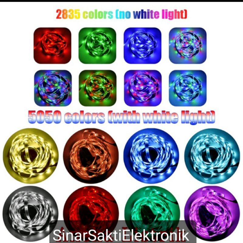 Lampu Led Strip Rgb Remote warna warni 10m 10 meter anti air adaptor 2835 5050