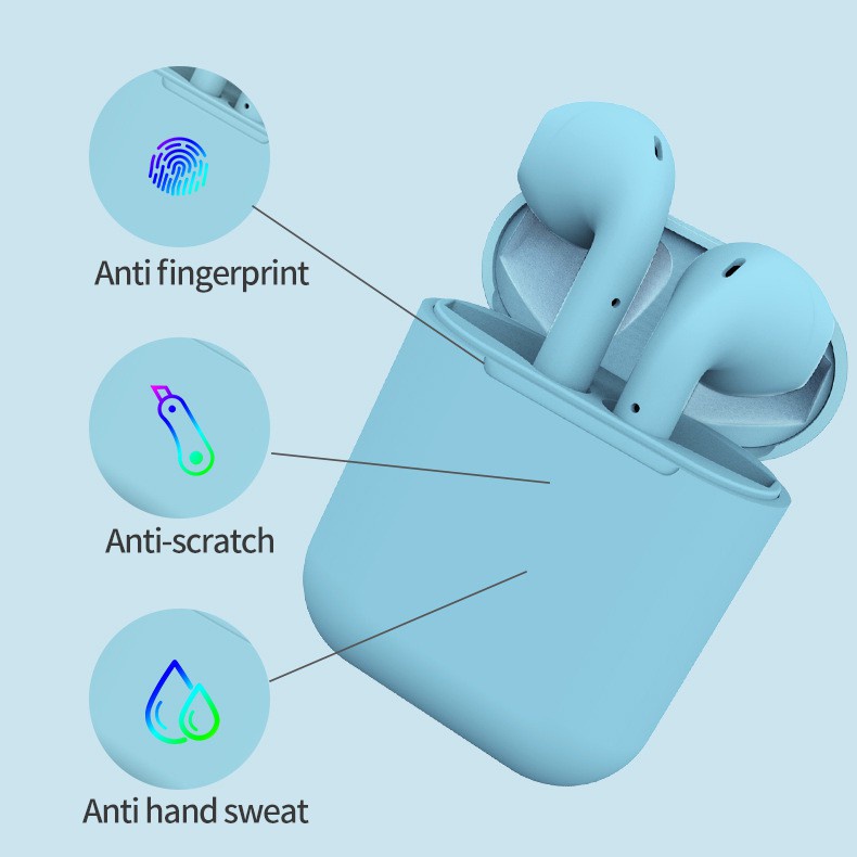 Headset Bluetooth inpods i12 TWS Wireless Earphone Bluetooth Earbuds Matte Macaron Android IOS, Built-in Mic, Touch Control, USB Charging Case.