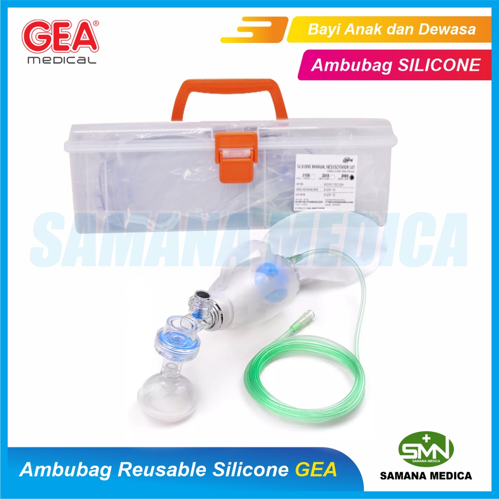 Ambubag Reusable Silikon SILICONE Manual Rescucition Set Bayi Anak dan Dewasa GEA dengan Hardcase Murah Promo