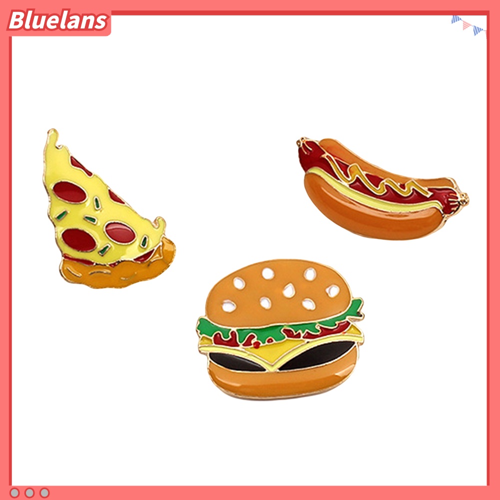 3pcs / Set Bros Pin Enamel Desain Kartun Pizza Hot Dog Burger Untuk Wanita