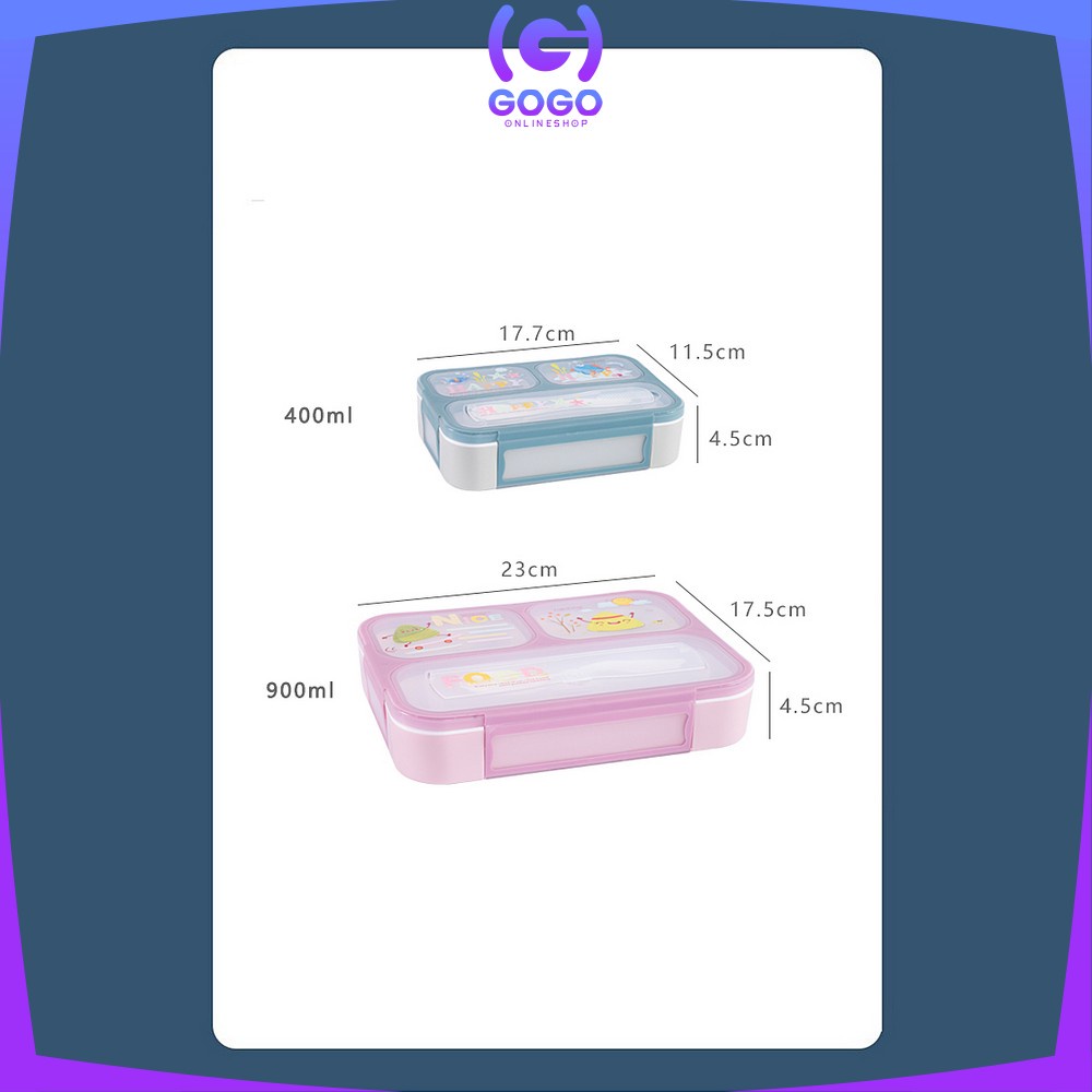 GOGO-C448 C449 Lunch Box Set Anak 3 Sekat BPA FREE Karakter Dengan Sendok Tempat Makan Anak Kotak Bekal Anak Motif Lucu