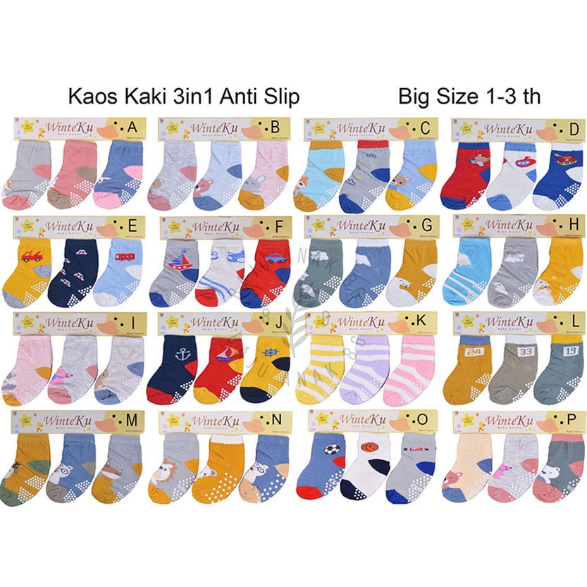 Kaos Kaki Bayi Anti-Slip 3in1 Winteku 1 - 3 Tahun 022.4207