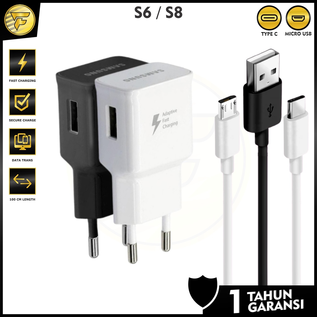 Charger S8 dengan kabel Type C Micro USB 1meter cas HP android universal