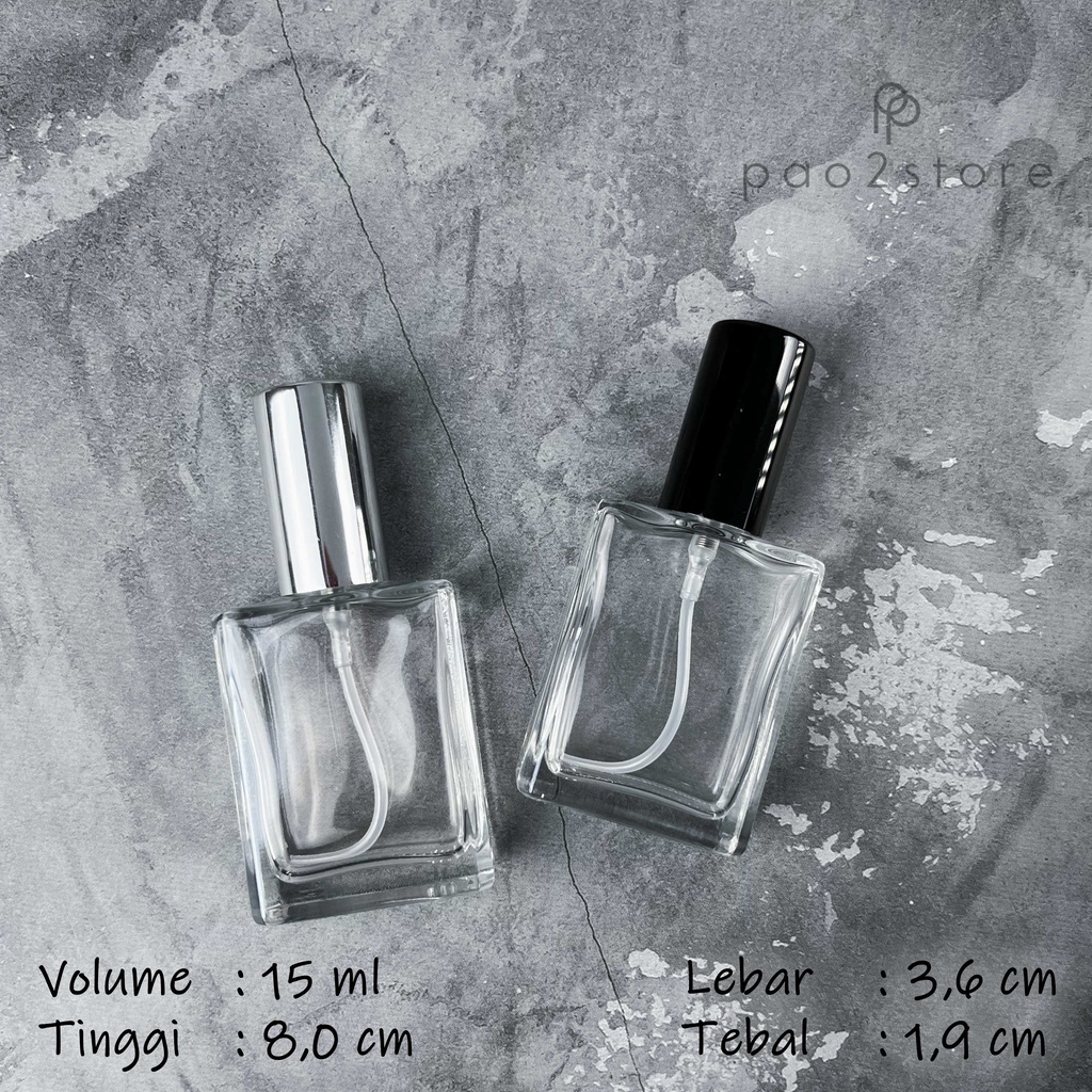 Botol Parfum Spray 15ml Kaca Tebal Kotak Pipih / Gepeng - Isi Ulang Minyak Wangi Refill