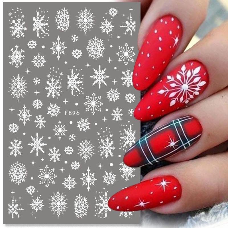 Stiker Kuku 3D Glitter Snowflakes Santa Claus Rusa Pohon Natal Untuk Dekorasi Manicure