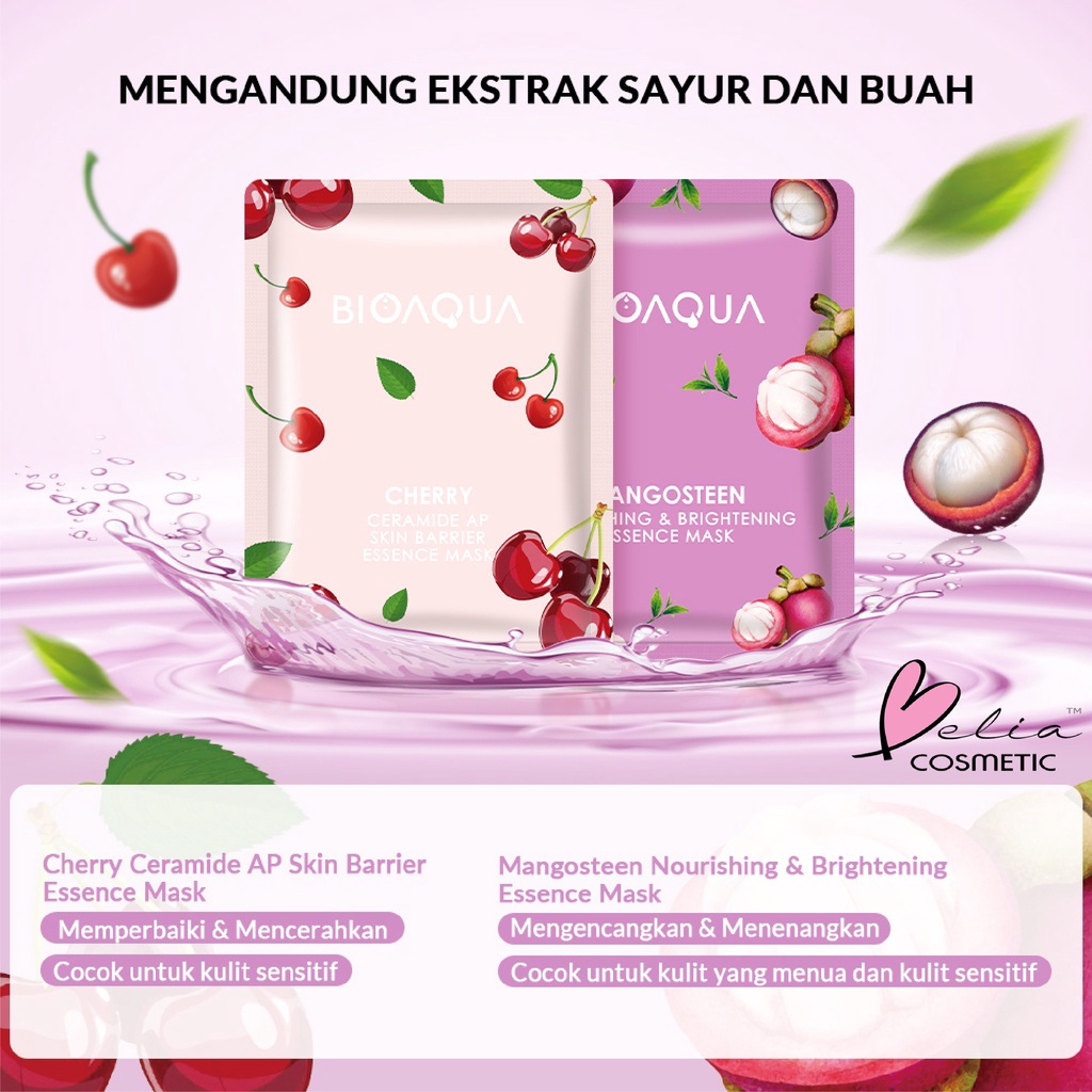 ❤ BELIA ❤ BIOAQUA Masker Sheet Mask Vegetables and Fruits Series | Natural Plant Essence | Masker Wajah | Hydrating | Brightening | BPOM