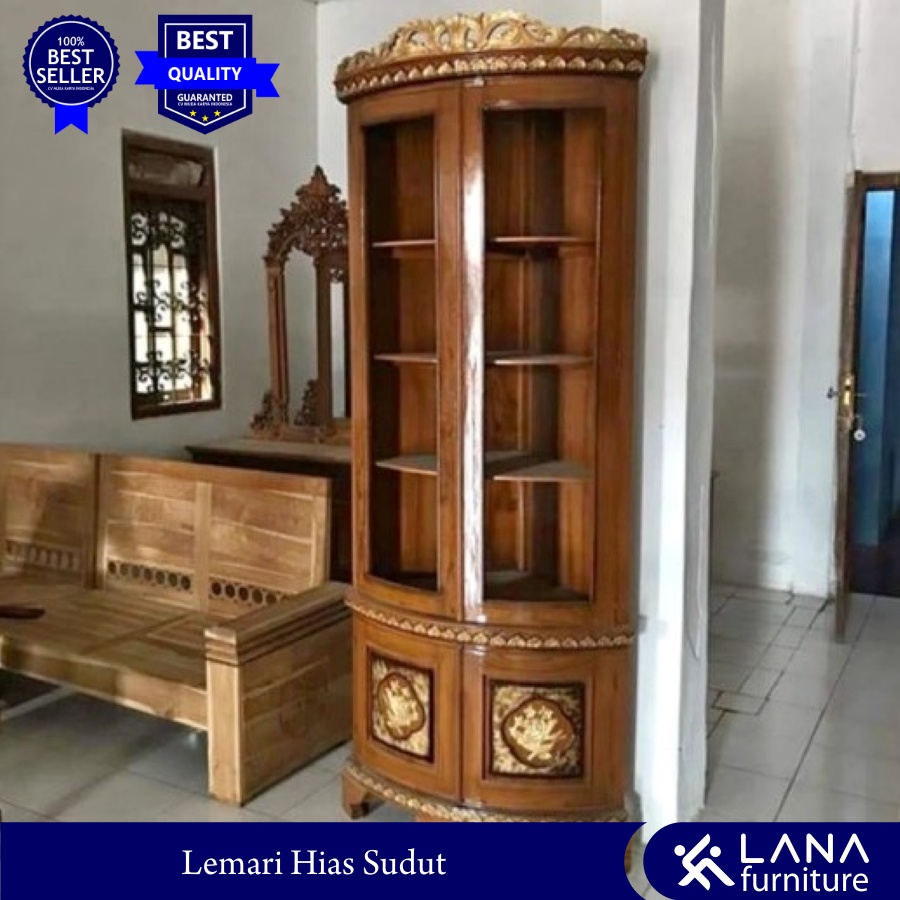 Lemari sudut kayu jati / almari pojok kayu jati / furniture Jepara