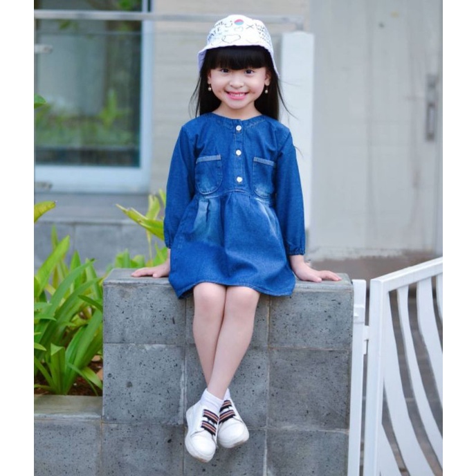 Tunik Blouse Jeans Anak 2-5tahun Tunik Anak Bahan Jeans Levis Lengan Panjang Anak