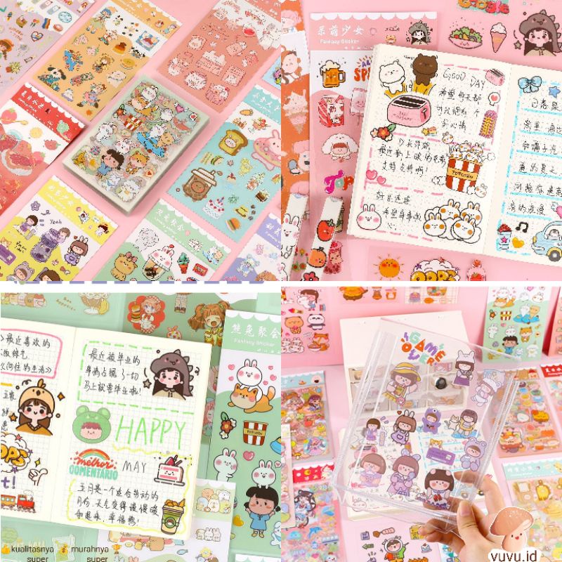 

(6lembar) stiker sticker PVC anti air motif kartun cartoon lucu cute kawaii aesthetic