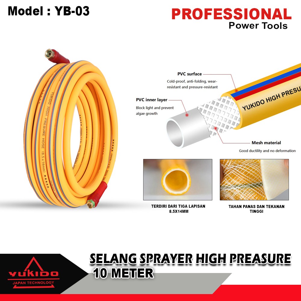 YUKIDO Selang Angin / Selang Angin Kompresor 10 Meter Selang Kompressor 10 Meter Selang Angin 10 Meter 8,5 mm x 11 mm High