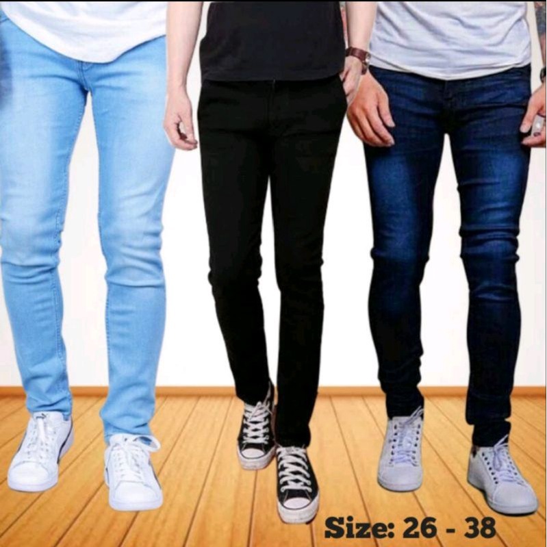 Celana jeans pria hitam street bahan halus