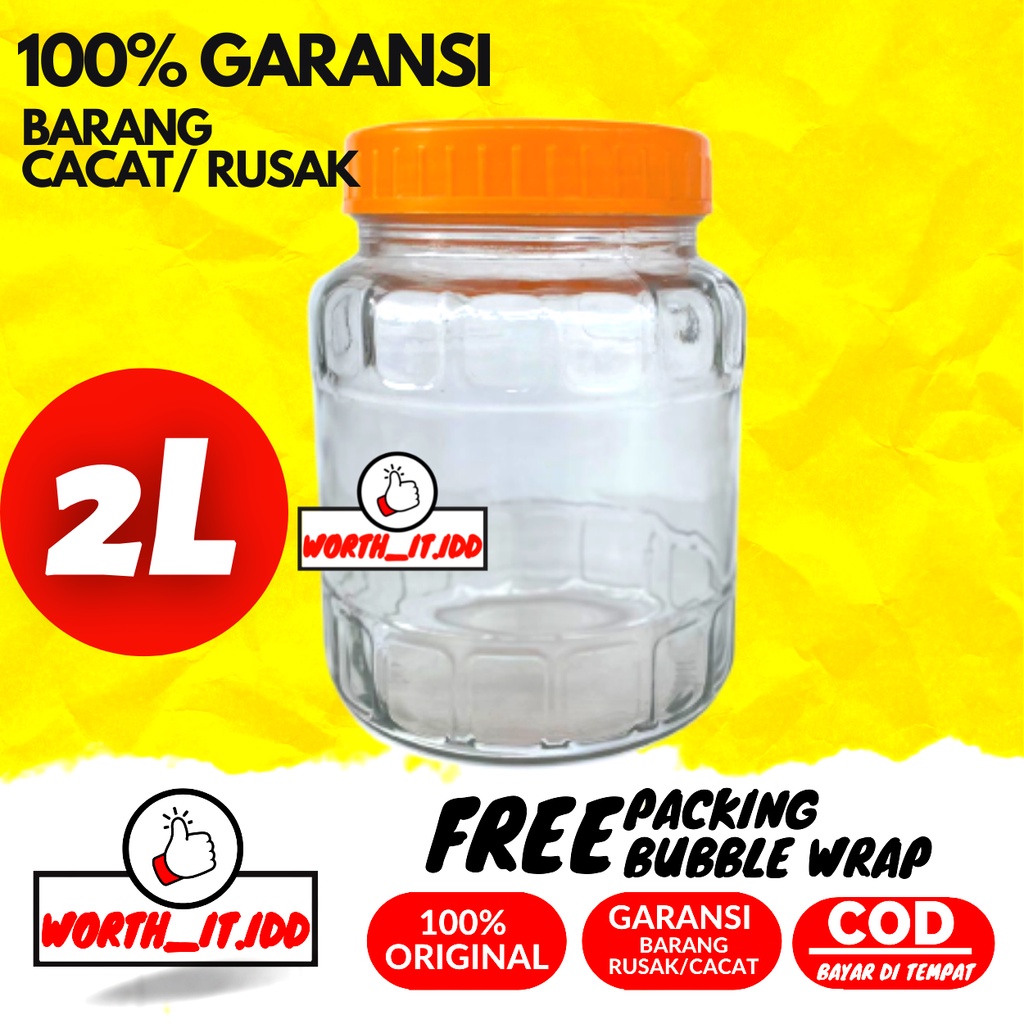 TOPLES KACA KEDAP UDARA 2000 ML TEMPAT PENYIMPANAN MAKANAN DIKULKAS TUTUP PLASTIK JAR LODONG PENYIMP