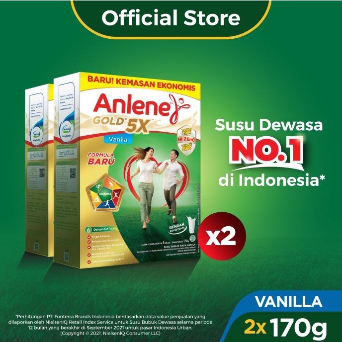 

[ COD ] Anlene Gold 5X Susu Bubuk Vanila 2 x 170g-Tulang, Sendi & Otot