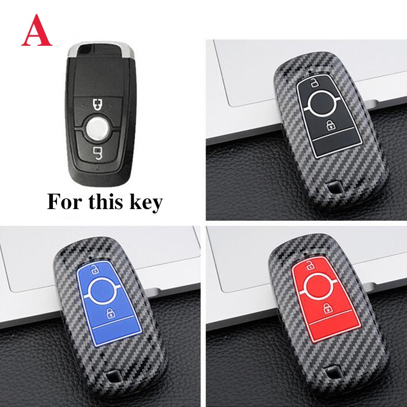 1pc / Case Remote Kunci Mobil Bahan ABS Carbon Fiber Untuk Ford Mustang 2018 EcoSport 2 3 4