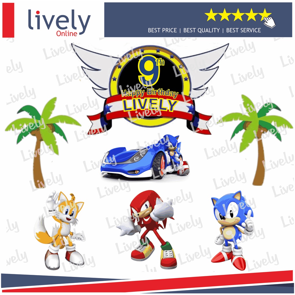 CUSTOM NAMA CAKE TOPPER KARAKTER SONIC HIASAN KUE ULANG TAHUN HAPPY BIRTHDAY