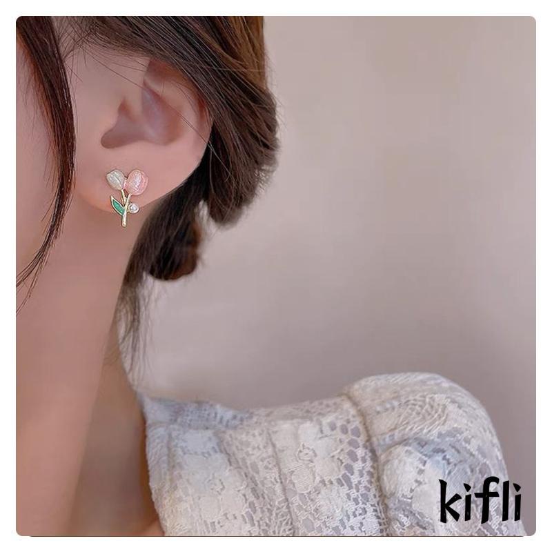 Anting Tusuk Bentuk Tulip Bahan S925 Silver Plated Untuk Wanita