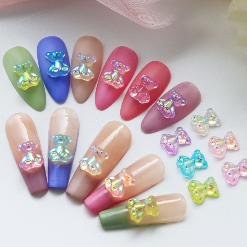 Zzz 0 Pcs Hiasan Kuku 3D Motif Beruang Aksen Berlian Imitasi + Glitter Untuk Dekorasi Nail Art / Manicure