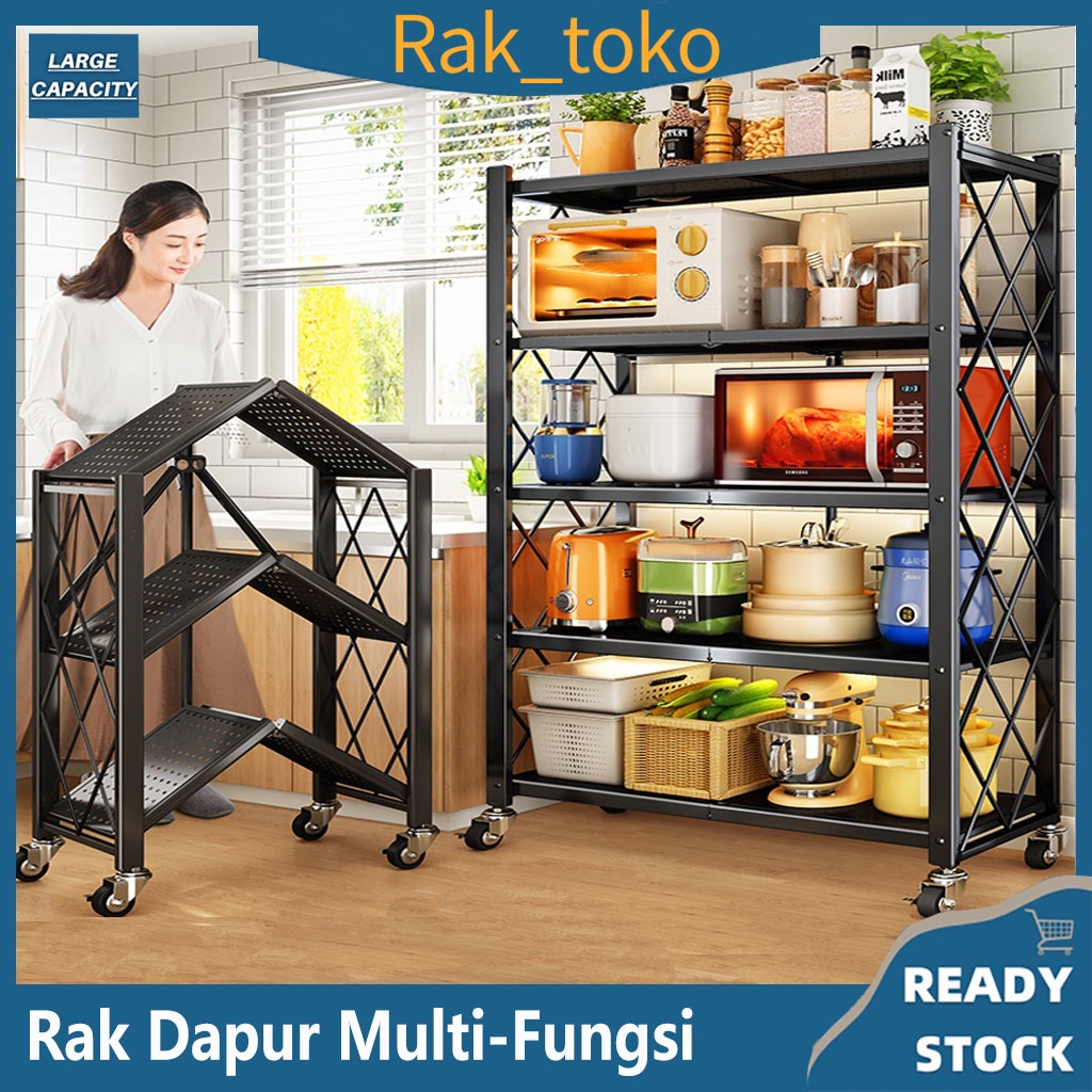 Rak Dapur Lipat Serbaguna 3 /4 /5 Susun Stainless Steel Rumah  Tanpa Instalasi