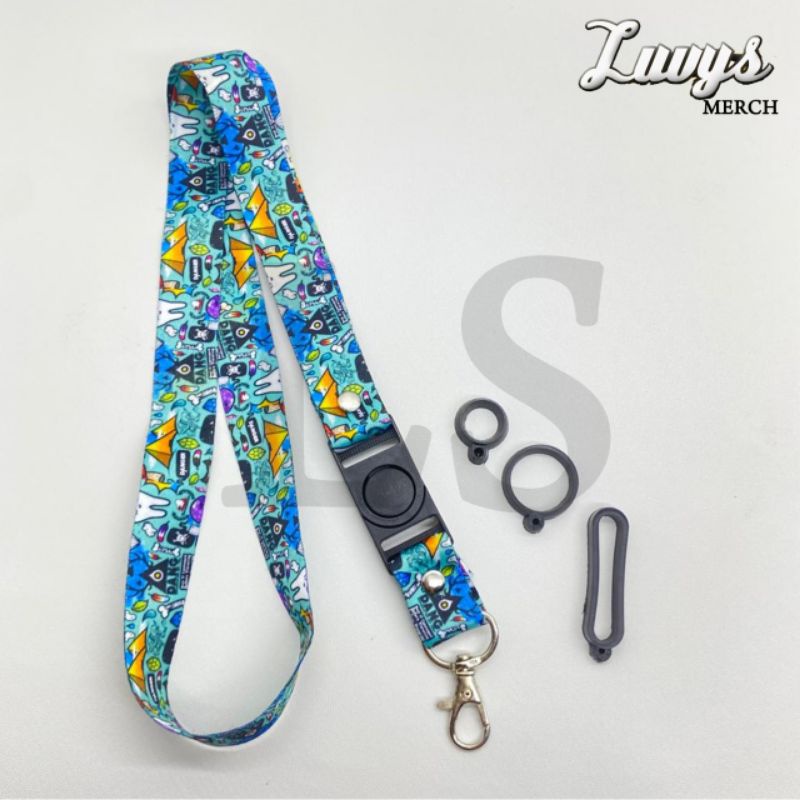 

Lanyard pods Luvys premium motif doodle blue id card Free + 3pcs karet Oring