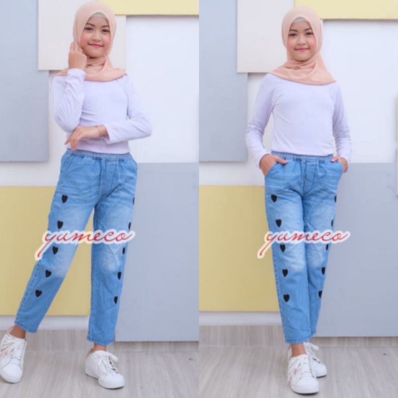 BAGGY JEANS BORDIR ANAK 8-12 TAHUN | CELANA JEANS ANAK WANITA