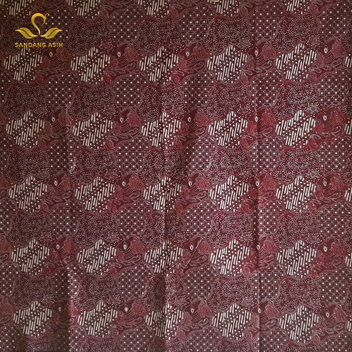Kain Batik Tulis Cap Kombinasi 100% Handmade Motif Sekar Jagad Warna Merah Maroon Putih (Hanya Kain 