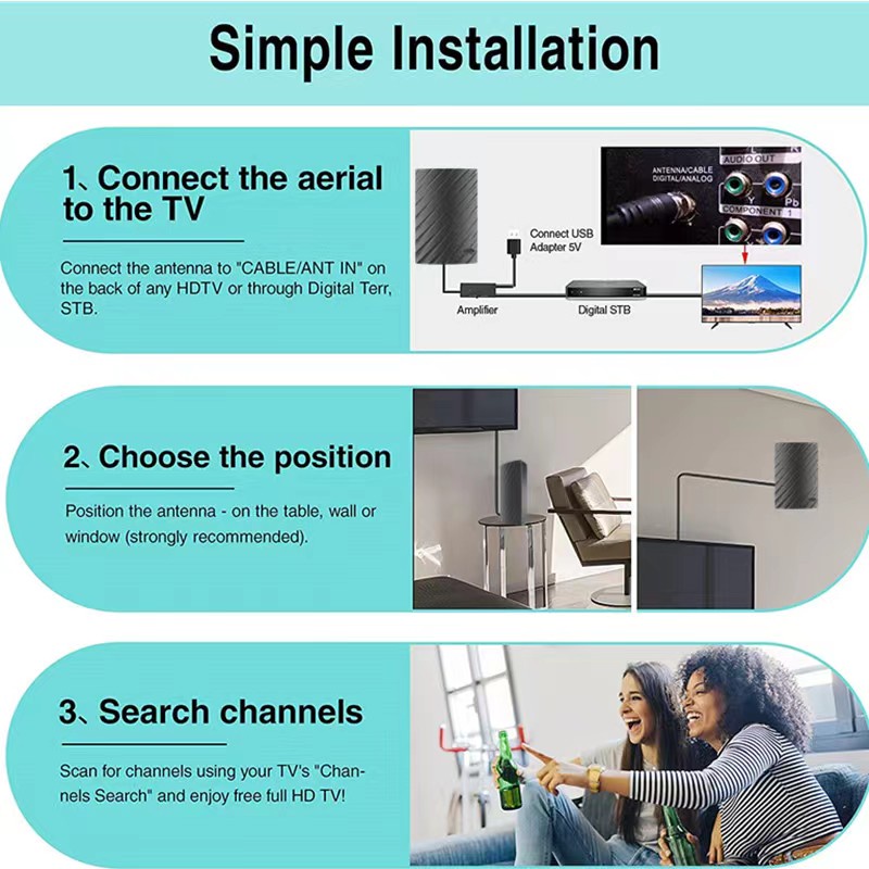 1080P USB Antenna HDTV Digital Antena DTMB Dalam Luar Ruangan Antena TV Rumah DVB-T2 Antenna Indoor TV Antenna