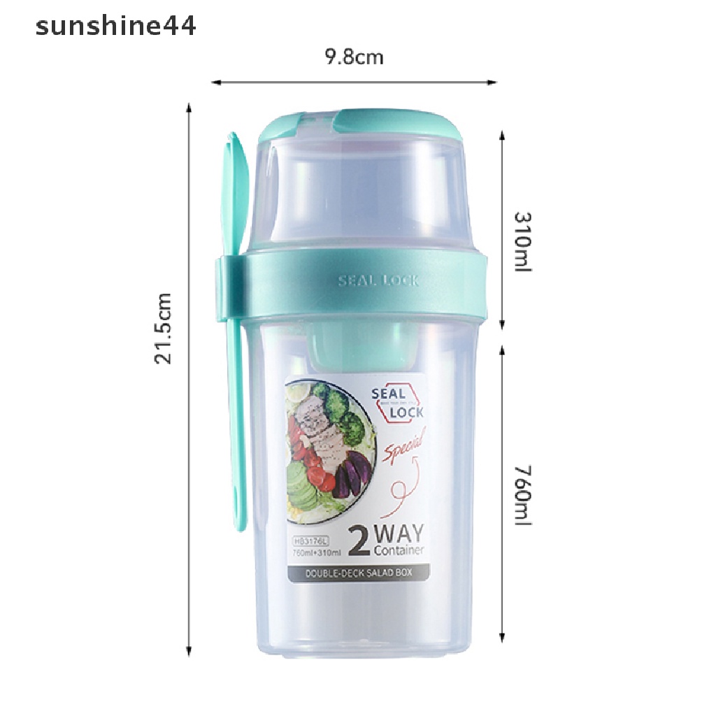 Sunshine 1Pc Gelas Plastik Dua Lapis Dengan Tutup + Garpu Untuk Salad / Sarapan