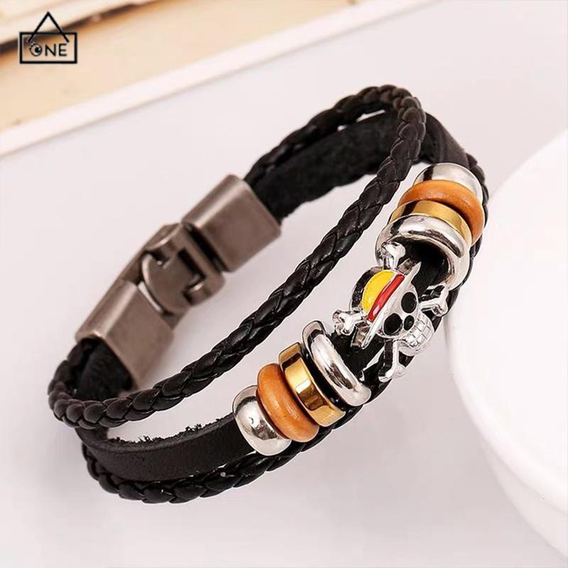 COD❤️Gelang Tangan Kulit Adjustable Motif Anime Bahan Zinc Alloy Untuk-A.one