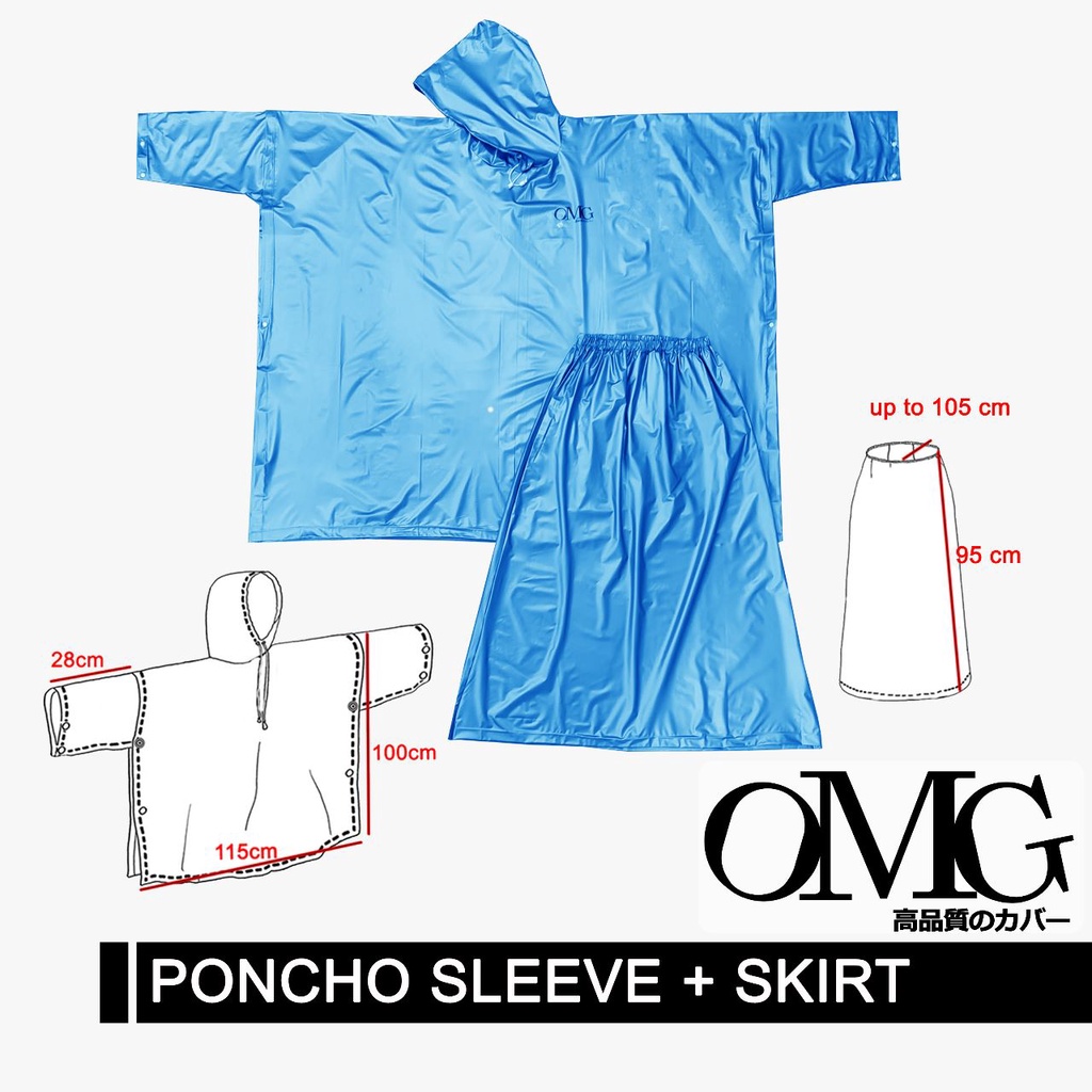 Jas Hujan Poncho Jubah Lengan Sleeves dan Rok Skirt (Paket) OMG Japan Tahan Air