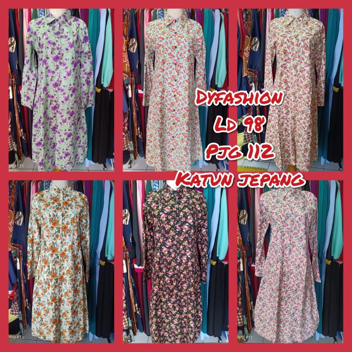 Jual Diobral Long Tunik Katun Jepang Motif Bunga Kecil Bagus