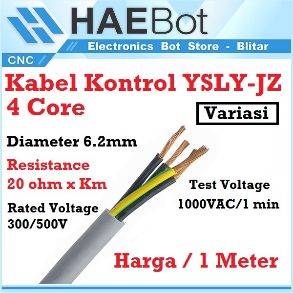 [HAEBOT] Kabel Kontrol YSLY-JZ 4x0.75 4x0.5 isi 4 Core Serabut Listrik CNC AC DC Cable Control 220V Tembaga PVC Nema 0.75 0.5 mm