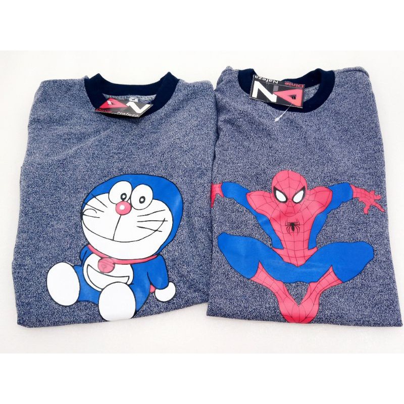 Kaos Anak karakter Doraemon dan spiderman Bahan cotton combed (BAJU SAJA ) usia 6-11 th