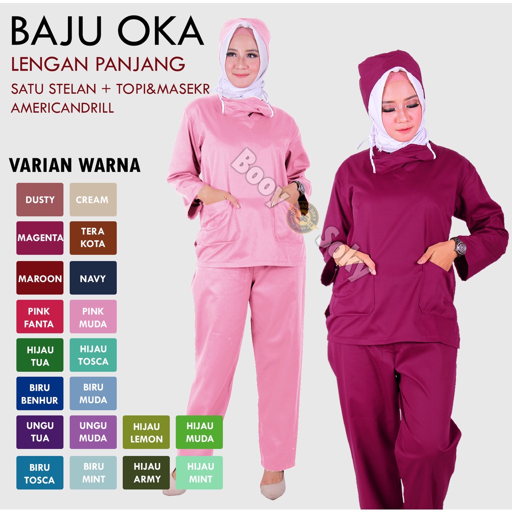 BAJU PERAWAT OK MEDIS LENGAN PANJANG SERAGAM OKA BAJU JAGA SCRUB MEDICAL AMERICAN DRILL TERBARU KEKINIAN V NECK SET WARNA MAGENTA MEREK RLDZ