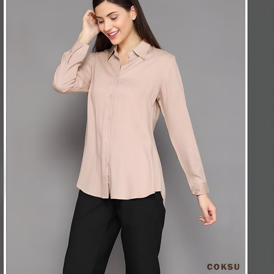 Recomended Baju Kemeja Polos Kerja Kantor Atasan Wanita Lengan Panjang Cewek Remaja Dewasa Warna Put