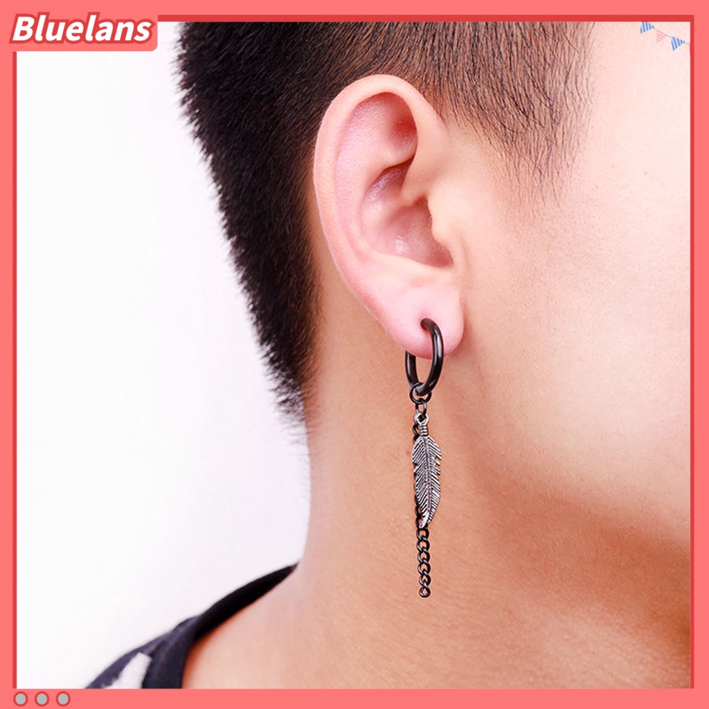 Bluelans 1Pcs Fashion Long Chain Ear Clip Stainless Steel Piercing Loop Hoop Earring for Men