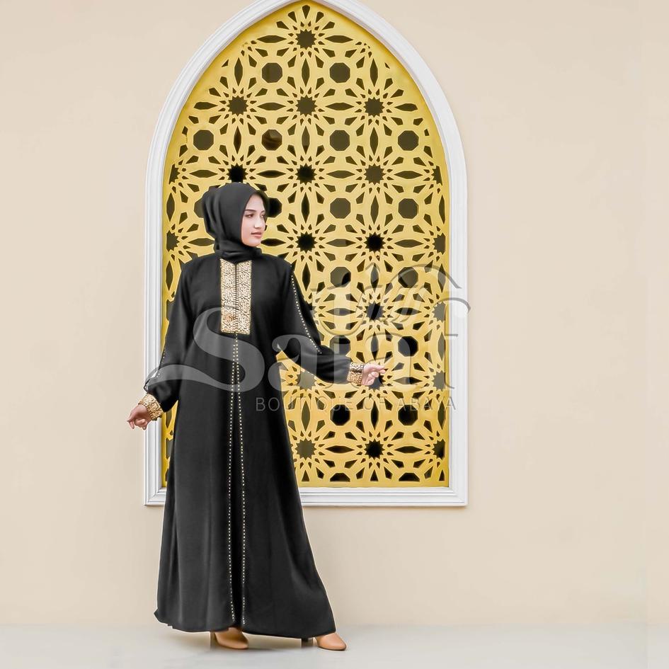 Baju Abaya Gamis Hitam Turkey Abaya Bordir Bahan JetBlack Lembut Kwalitas Boutique Arab 2021 ‑ XU.18