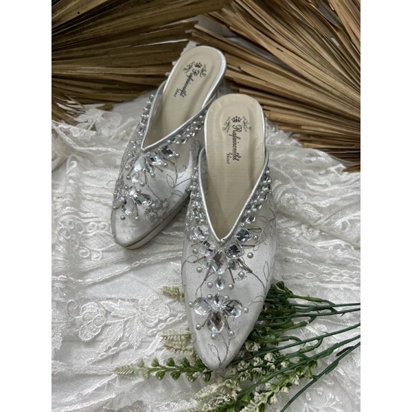 sepatu wanita Nakita wedding silver tinggi 7cm kaca