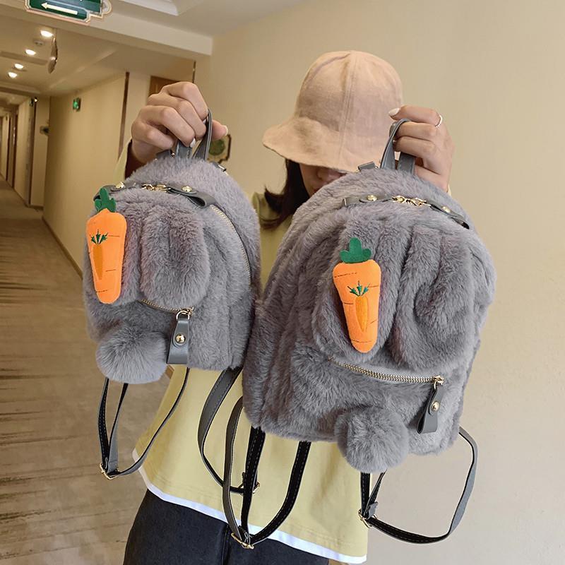 ✴┇Sera Impor Berbulu Ransel Wanita 2021 Baru Trendi Versi Korea dari Net Merah Telinga Kelinci Wanita Siswa Sekolahnya Lucu Serbaguna Ransel Kecil