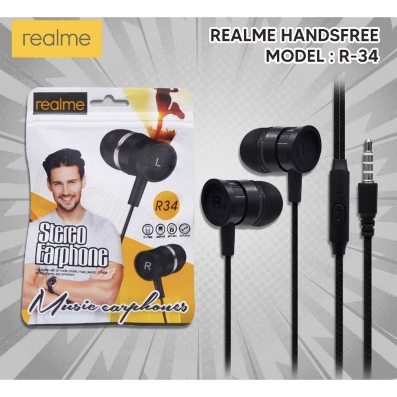 Hf Handsfree Headset Realme R-34 + Mic Suara Bagus R34 #Kita